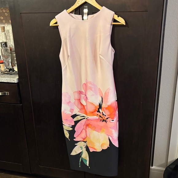Calvin Klein Pastel Pink and Black Floral Midi Dress - Picture 1 of 2